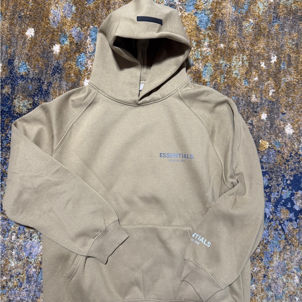 Fear of God Essentials Tan Hoodie reflective